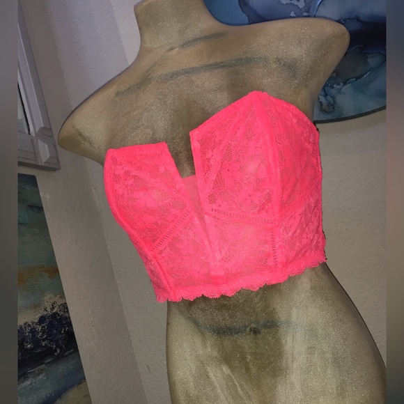NWT Victorias Secret Dream Angels Corset Bustier Strapless Hot Pink Lace & Mesh - Picture 10 of 16